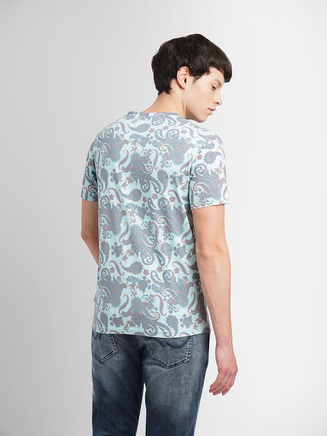 Turquoise Abstract Print Crew Neck T-shirt