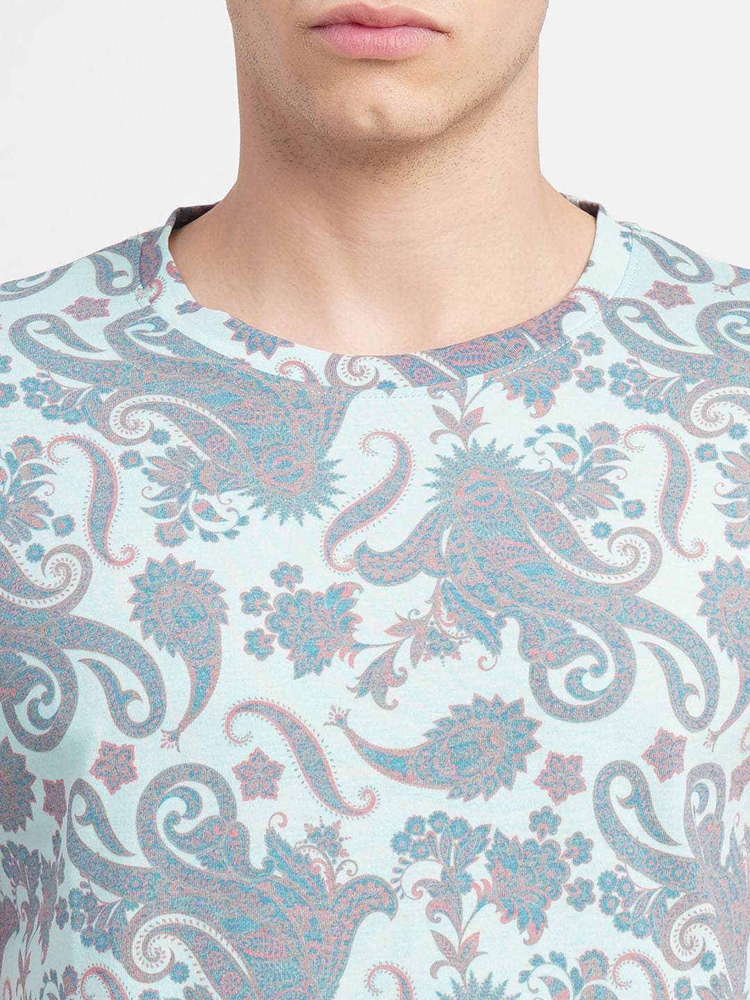 Turquoise Abstract Print Crew Neck T-shirt