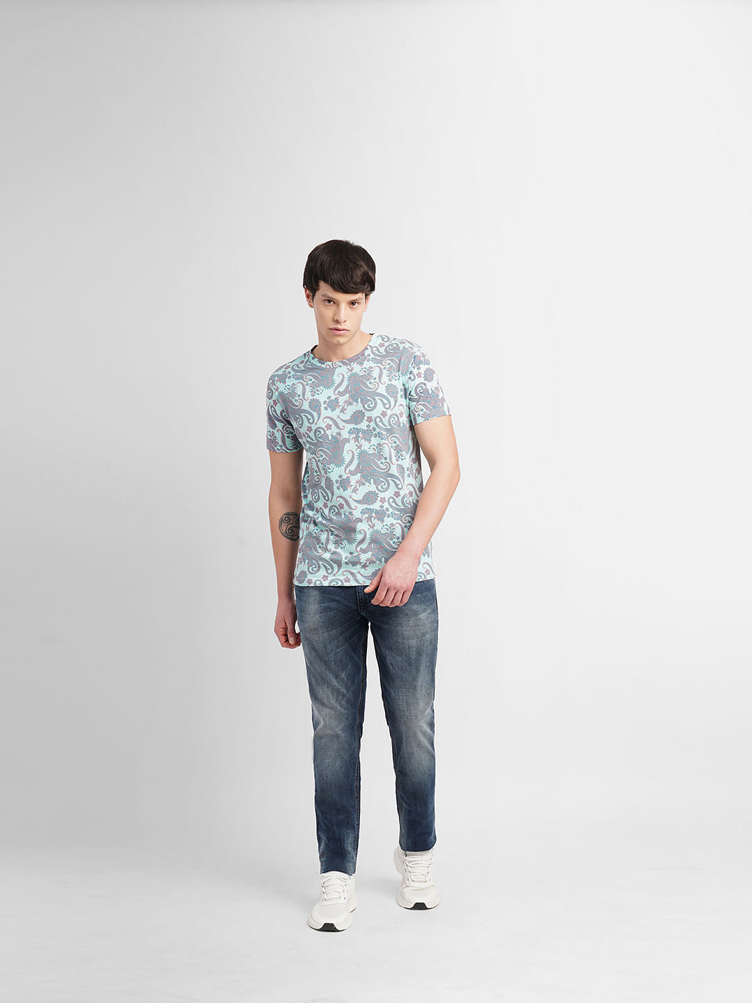 Turquoise Abstract Print Crew Neck T-shirt