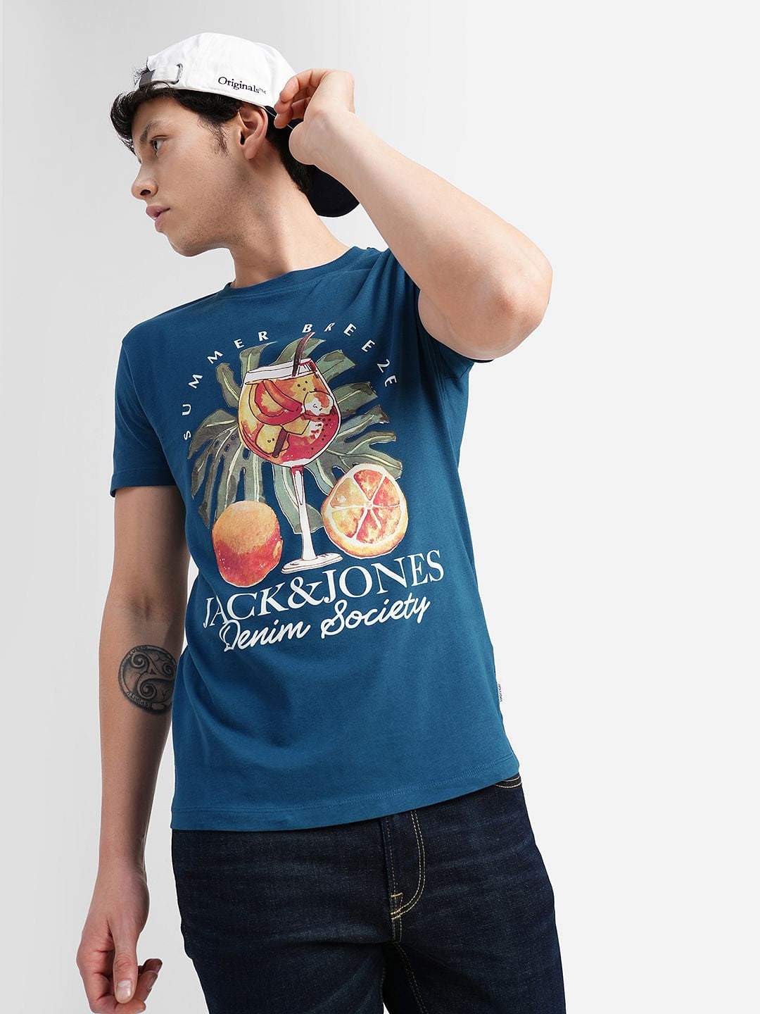 Blue Graphic Print Crew Neck T-shirt - S