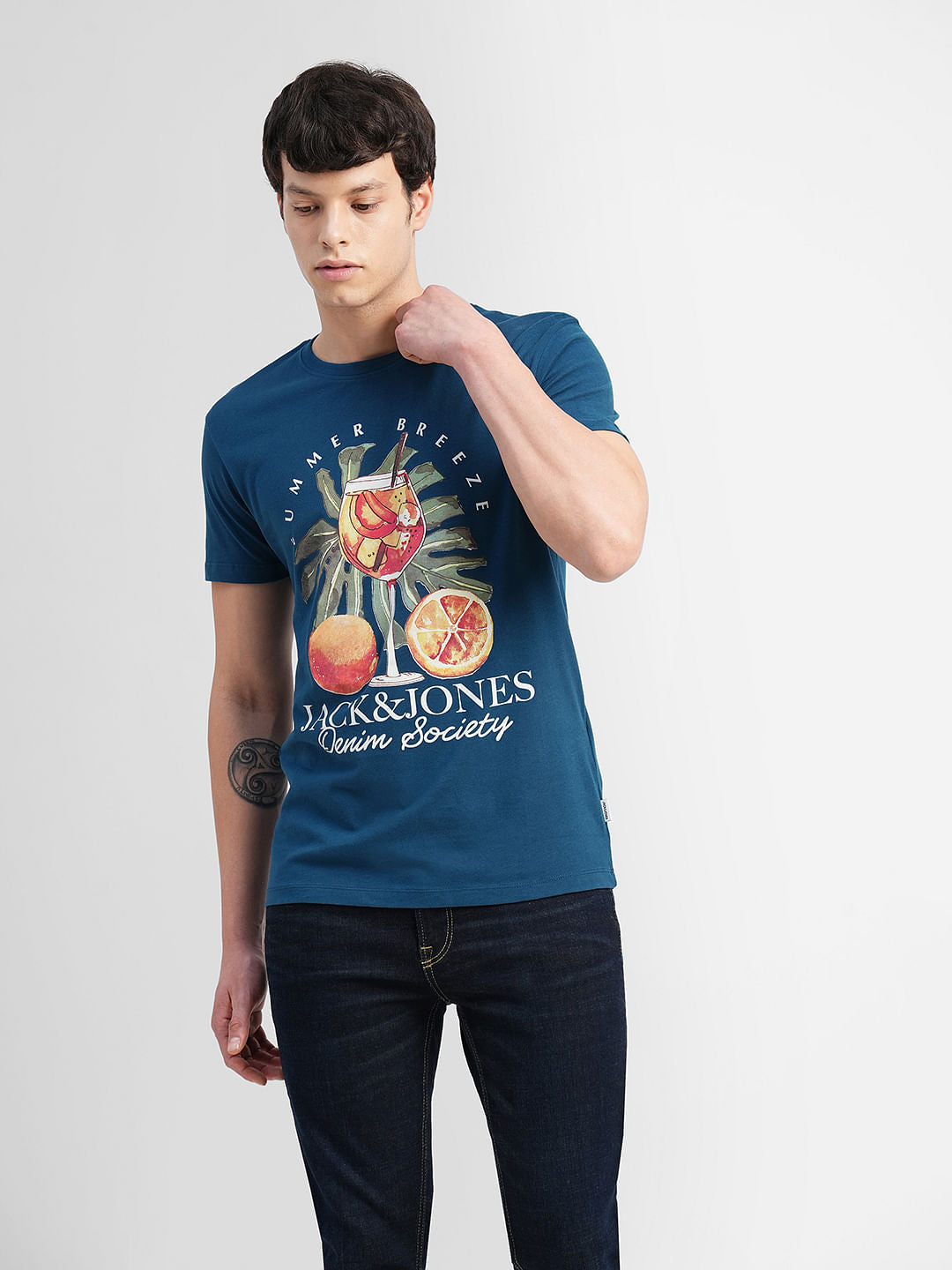 Blue Graphic Print Crew Neck T-shirt