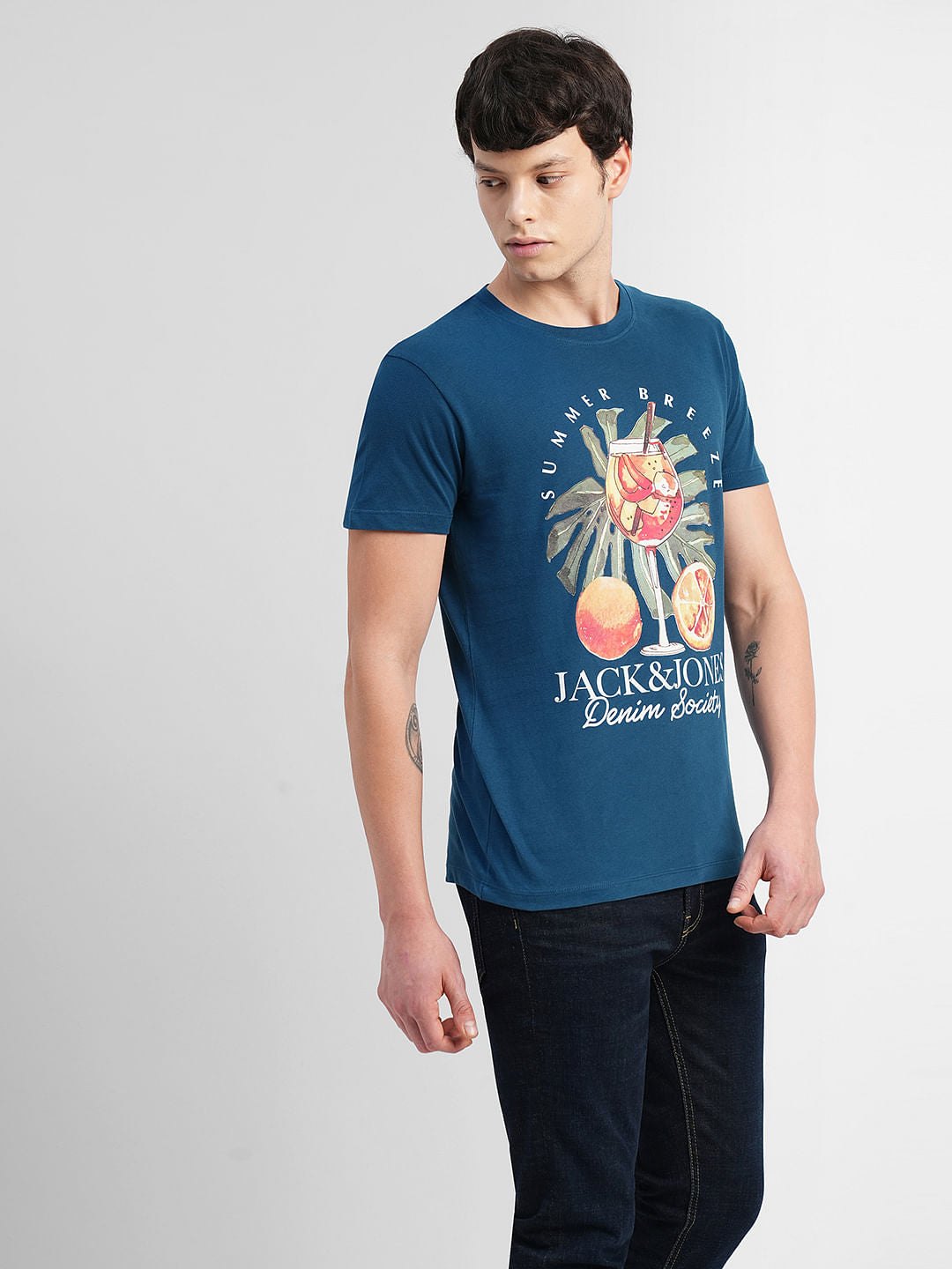 Blue Graphic Print Crew Neck T-shirt