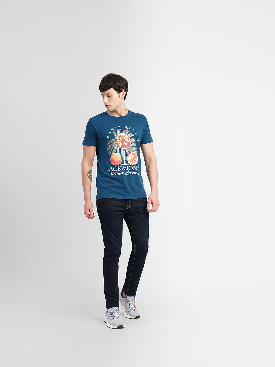 Blue Graphic Print Crew Neck T-shirt