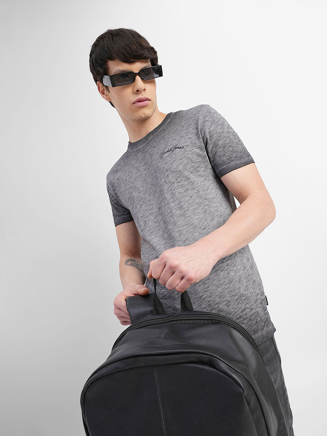 Grey Washed Crew Neck T-shirt - S