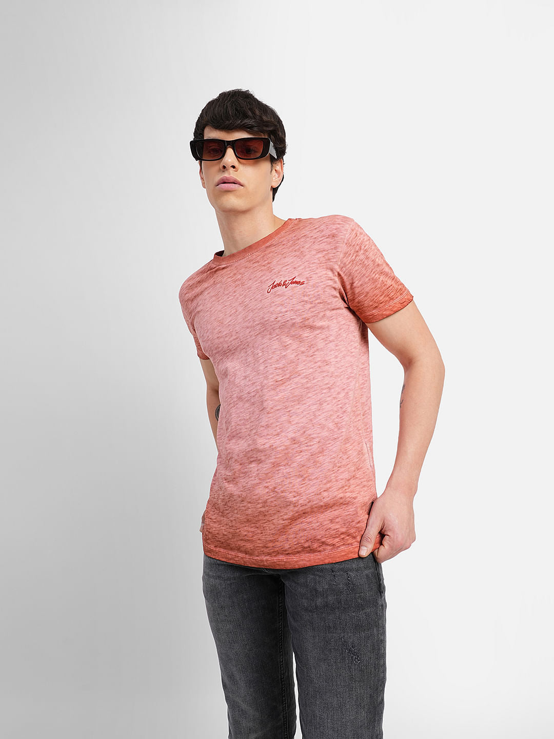 Red Washed Crew Neck T-shirt - S