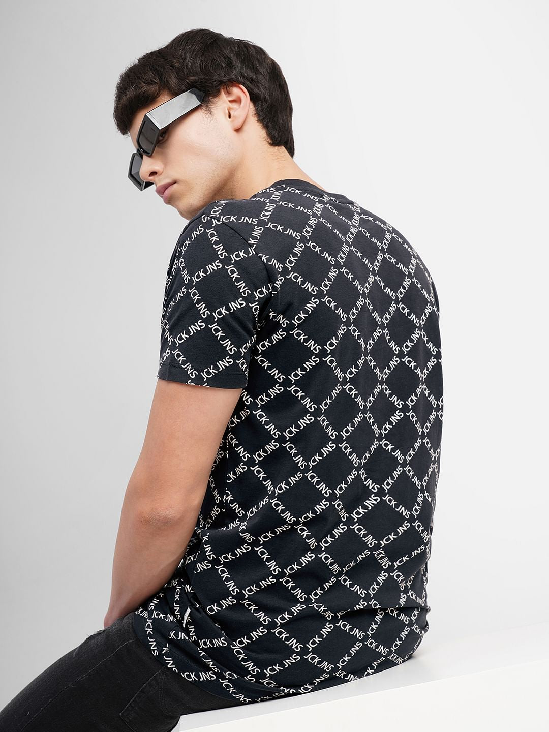 Black Logo Print Crew Neck T-shirt - XL