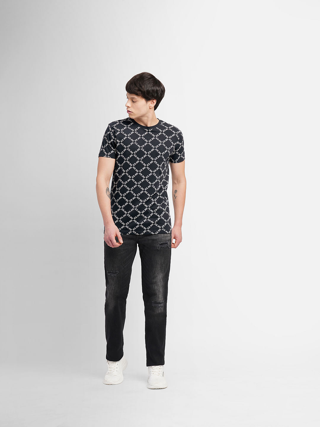 Black Logo Print Crew Neck T-shirt