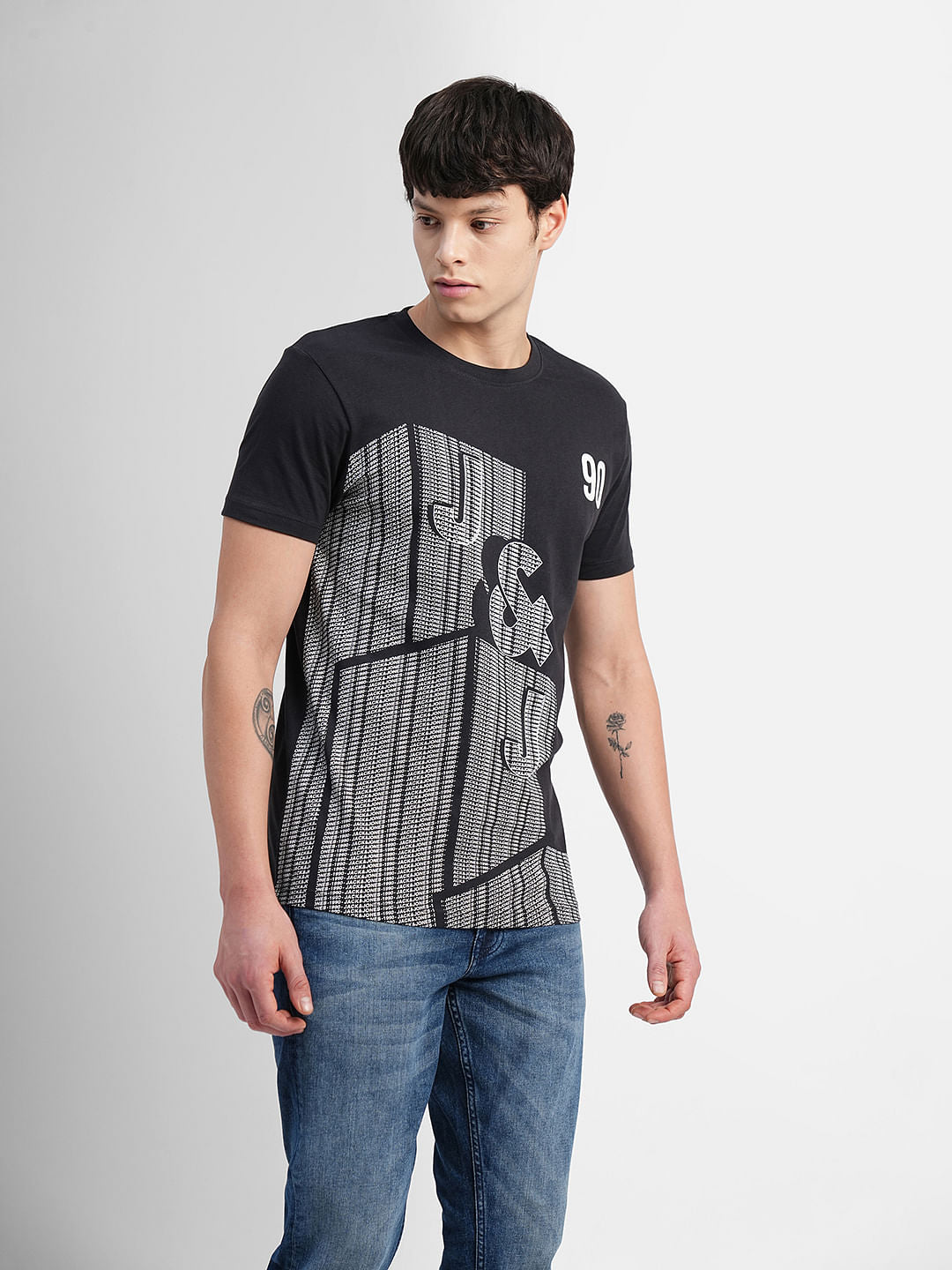 Black Graphic Print Crew Neck T-shirt