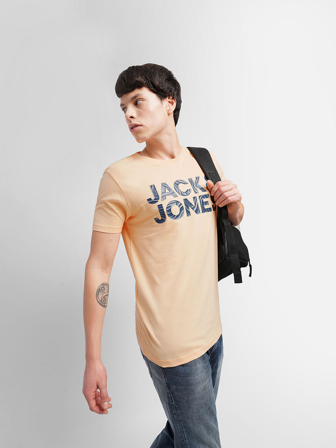 Light Orange Logo Print Crew Neck T-shirt - S
