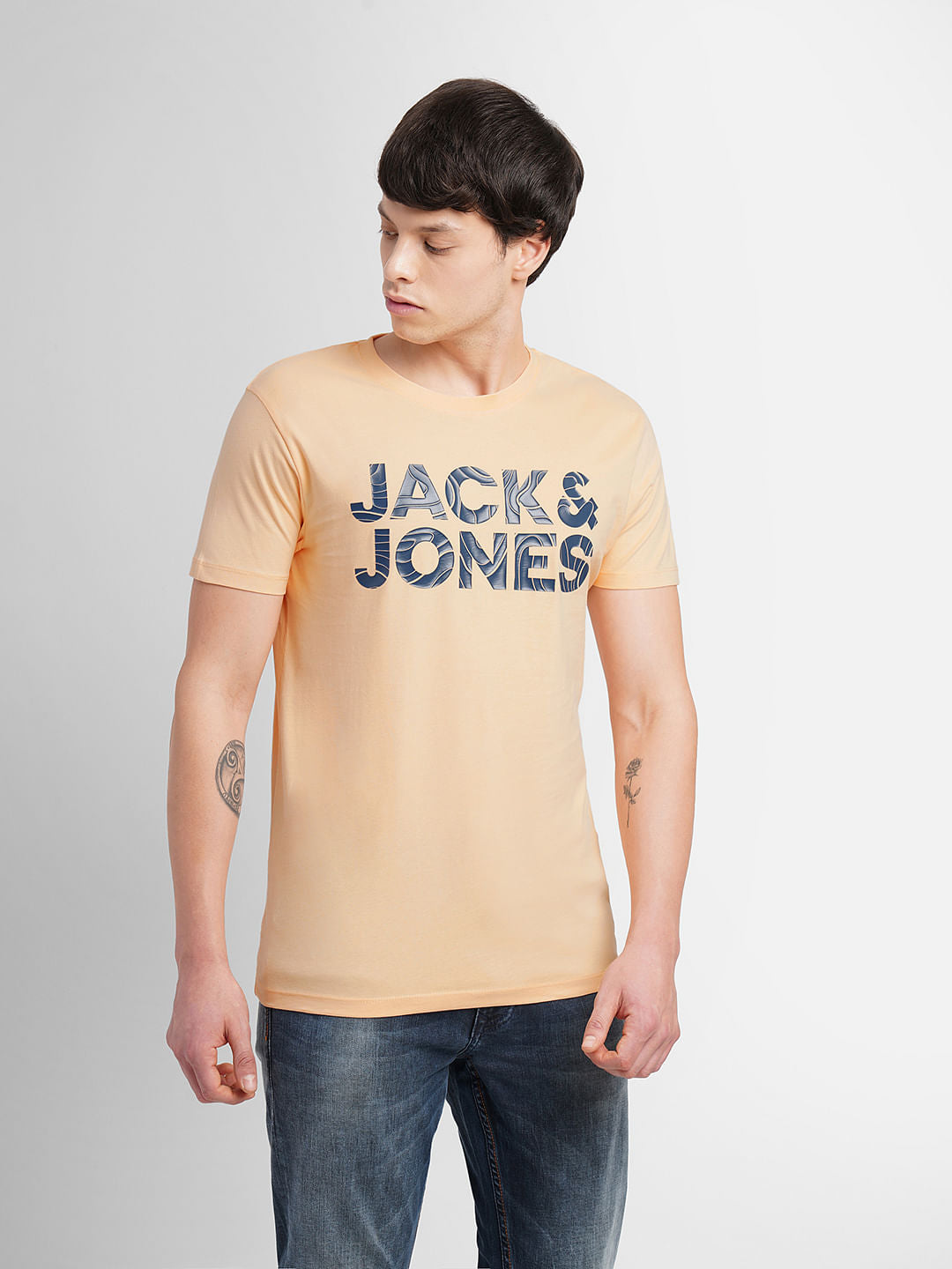 Light Orange Logo Print Crew Neck T-shirt