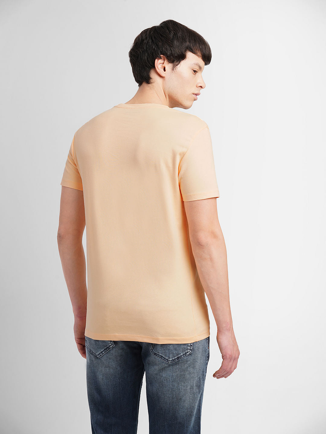Light Orange Logo Print Crew Neck T-shirt