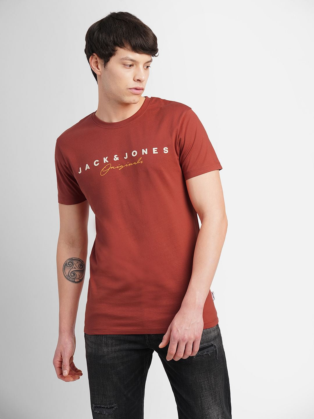 Brown Logo Print Crew Neck T-shirt