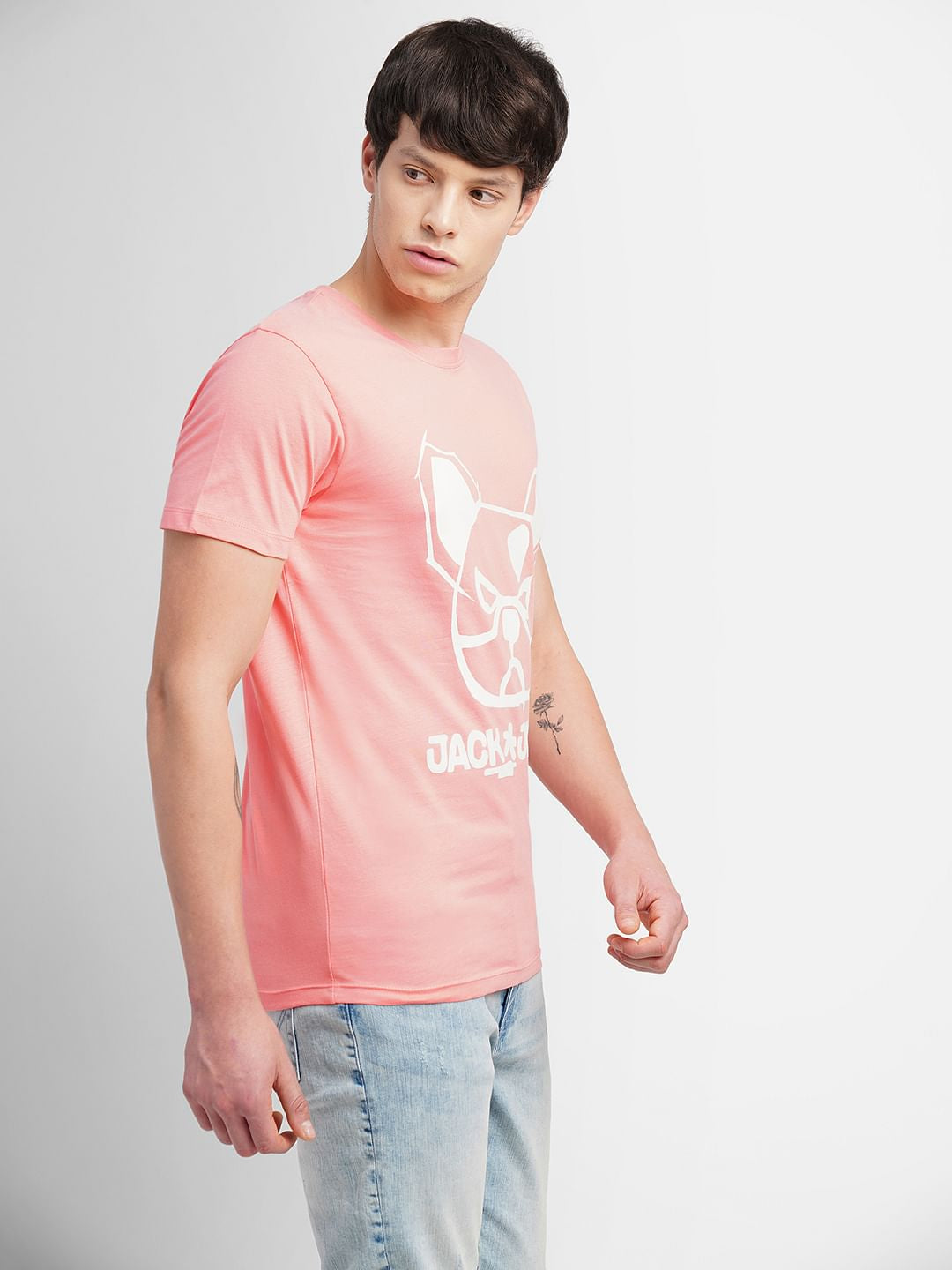 Pink Logo Print Crew Neck T-shirt