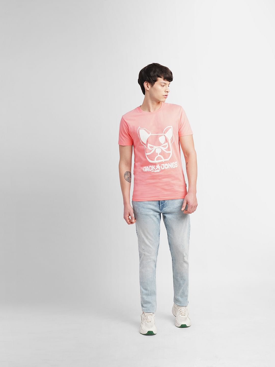 Pink Logo Print Crew Neck T-shirt