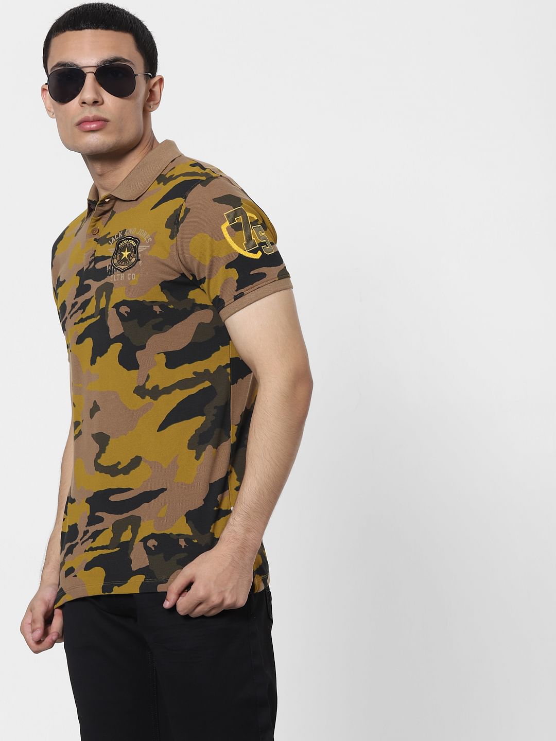 Brown Camo Polo Neck T-shirt - S