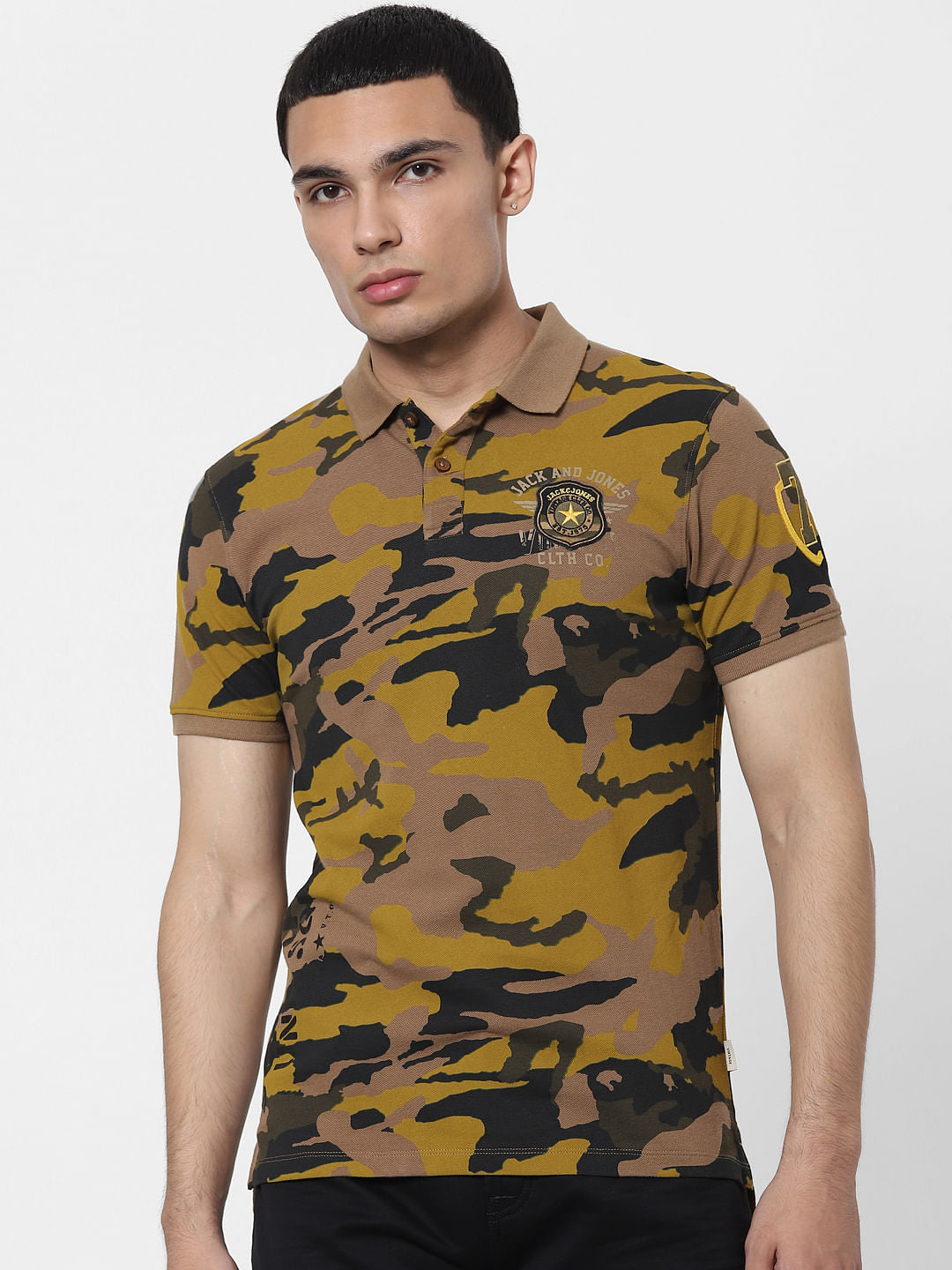 Brown Camo Polo Neck T-shirt