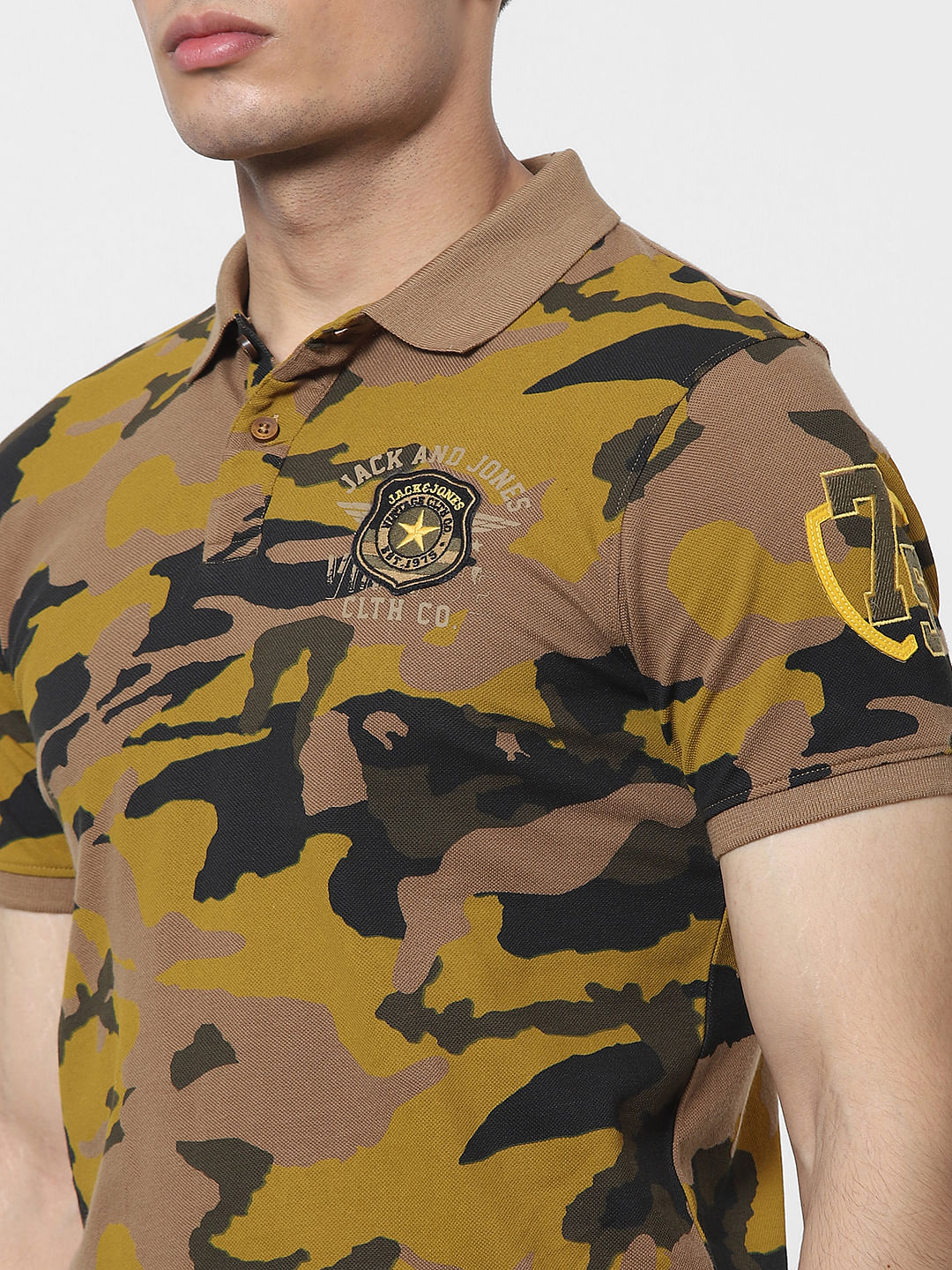 Brown Camo Polo Neck T-shirt