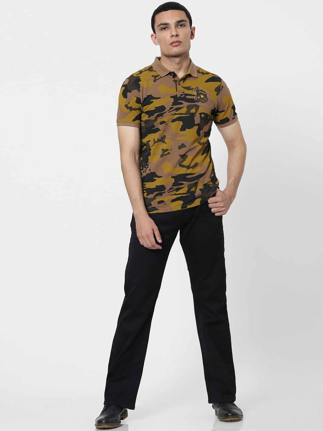 Brown Camo Polo Neck T-shirt