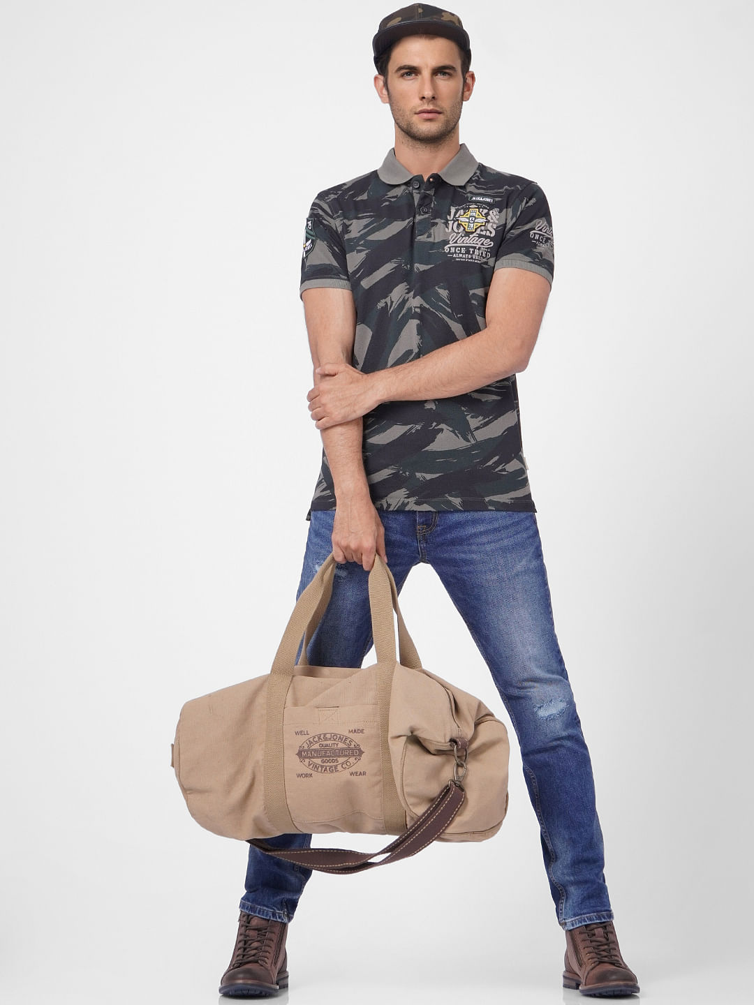 Green Camo Print Polo T-shirt - S