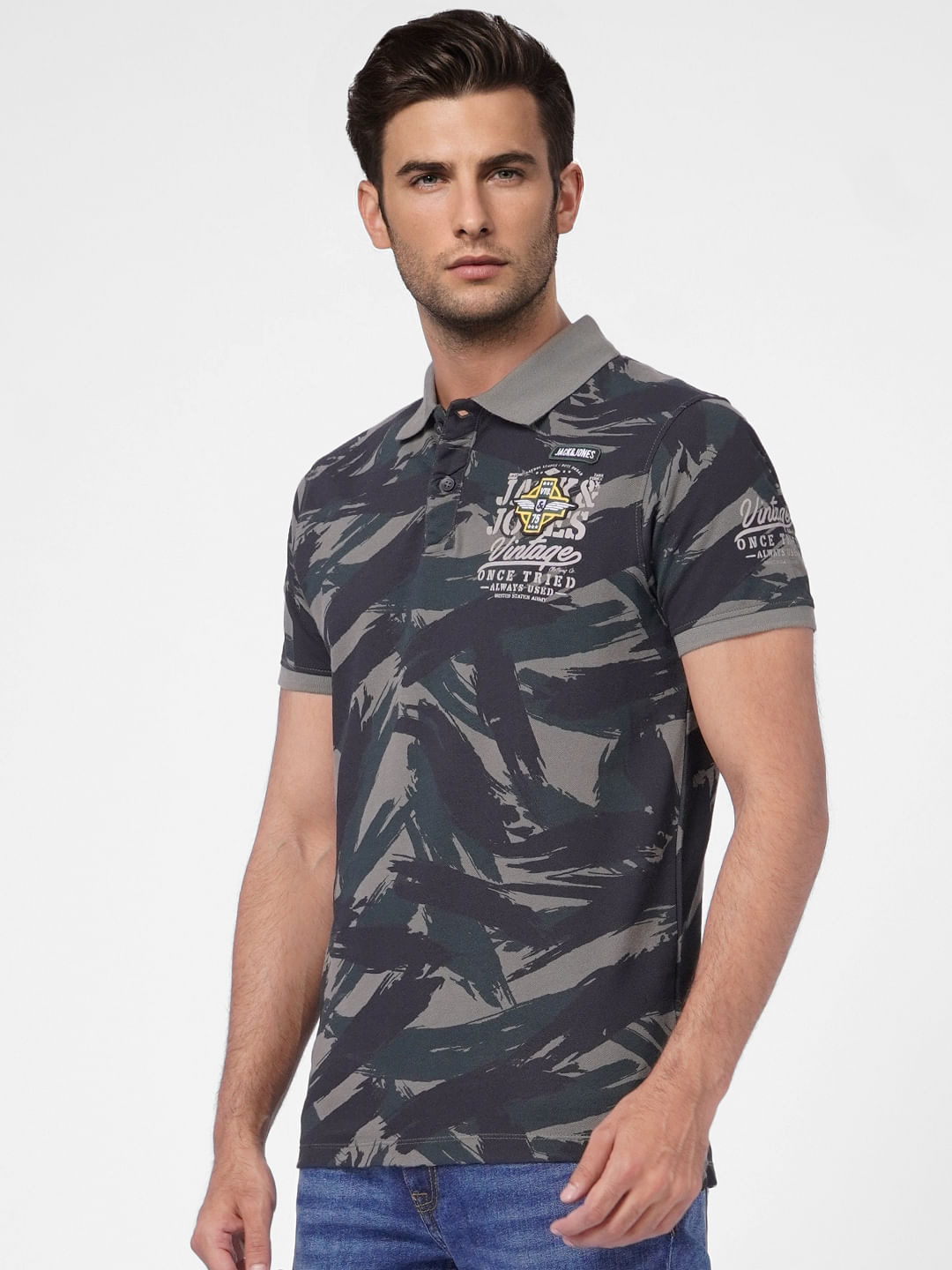 Green Camo Print Polo T-shirt