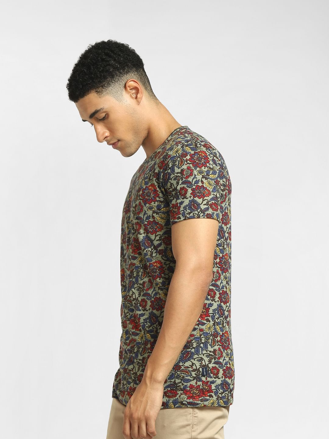 Green Floral Print Crew Neck T-shirt