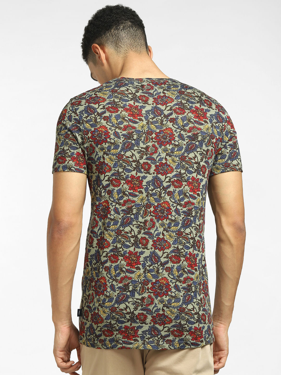 Green Floral Print Crew Neck T-shirt