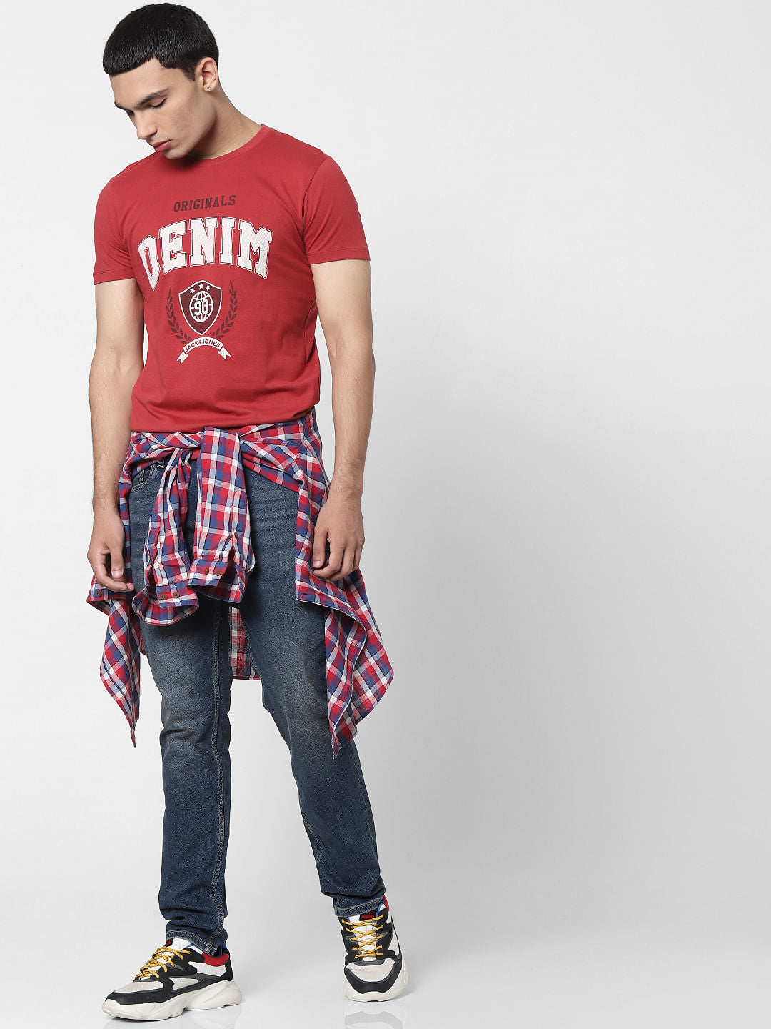 Red Text Print Crew Neck T-shirt - S