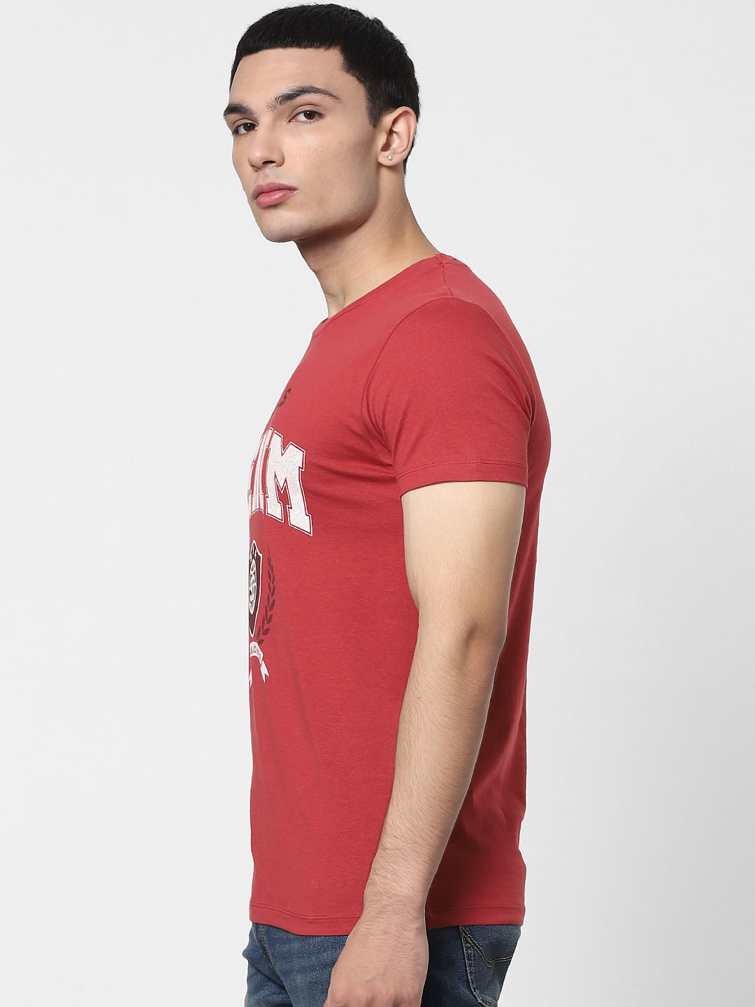 Red Text Print Crew Neck T-shirt
