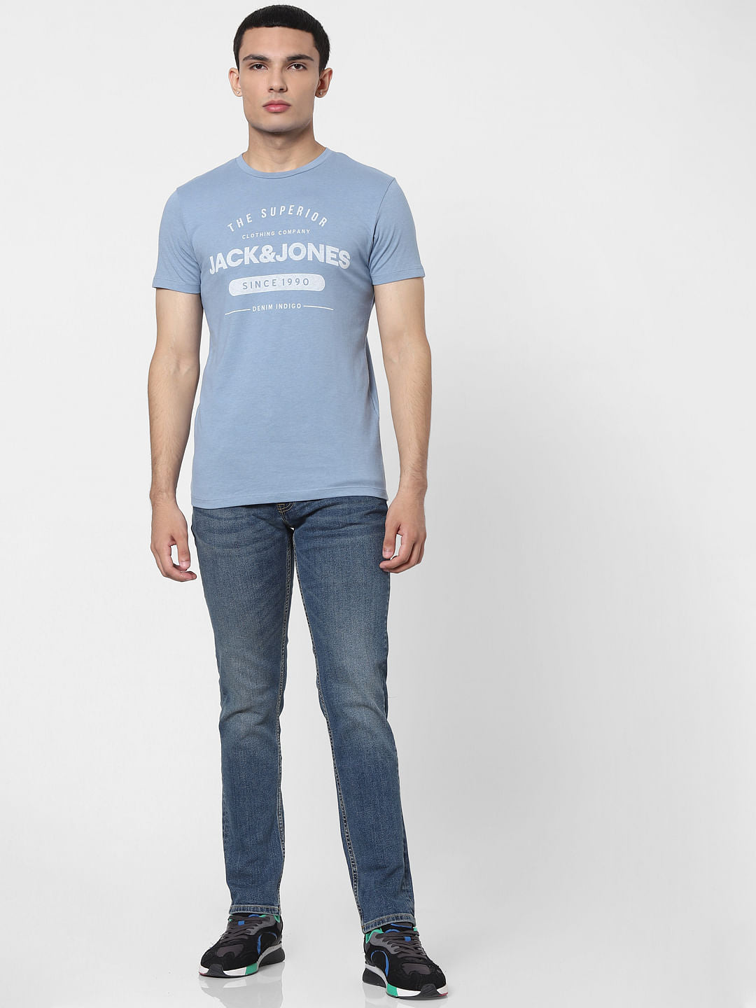 Blue Logo Print Crew Neck T-shirt