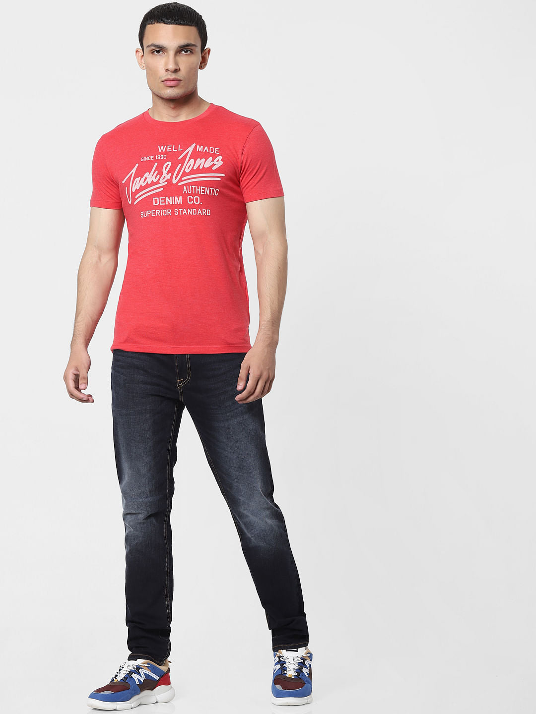 Red Logo Print Crew Neck T-shirt