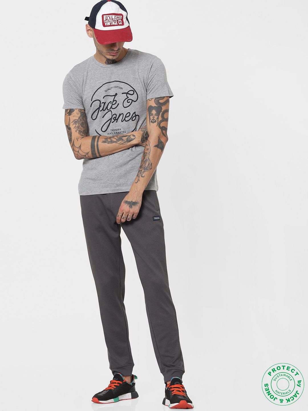 Grey Logo Print Crew Neck T-shirt - S