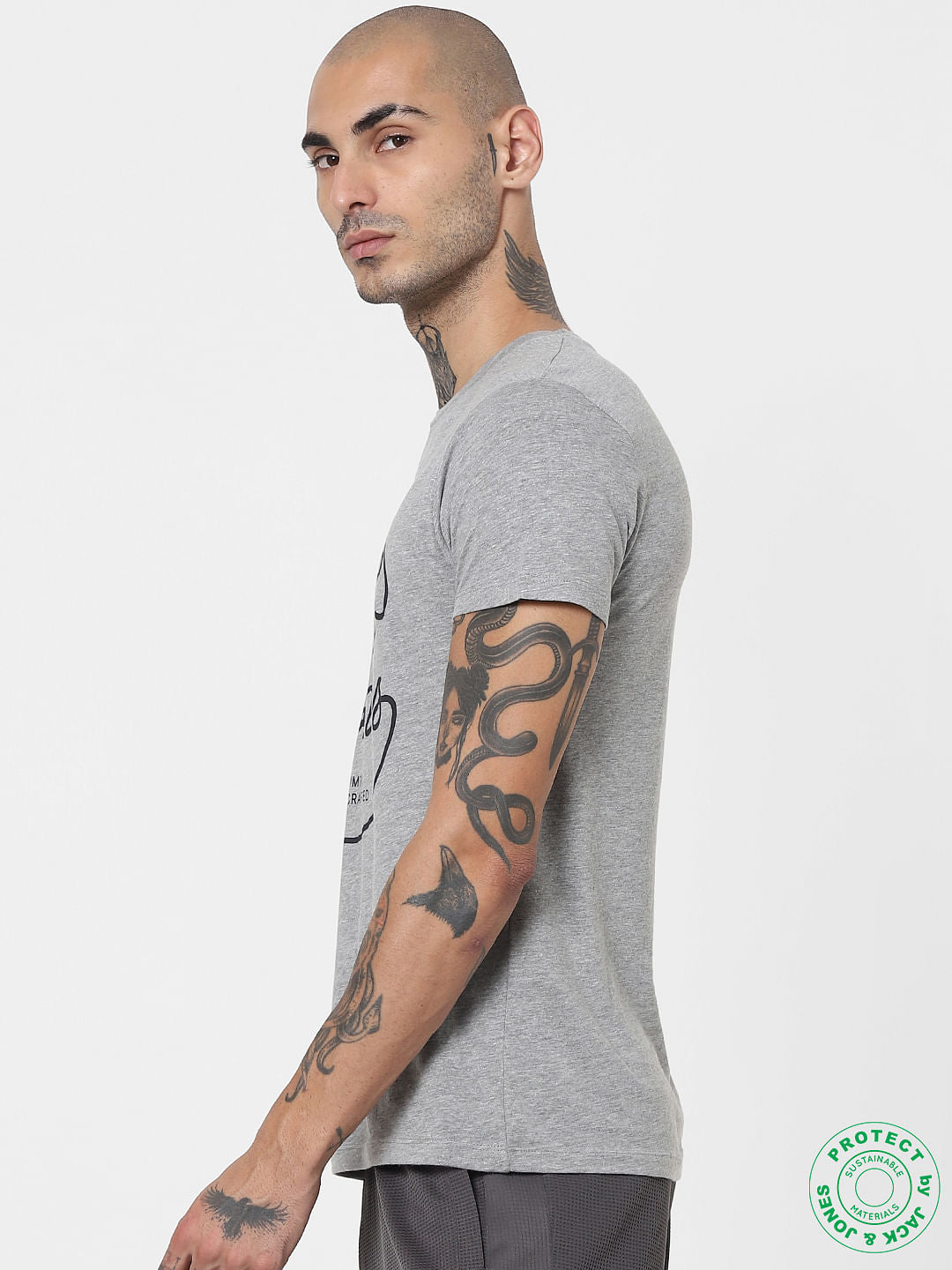 Grey Logo Print Crew Neck T-shirt