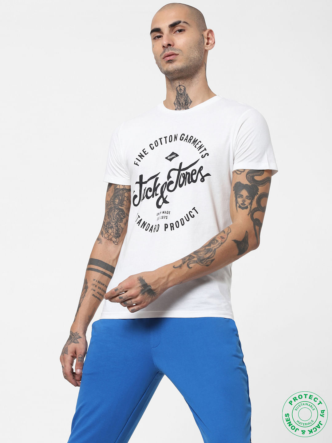 White Logo Print Crew Neck T-shirt - S