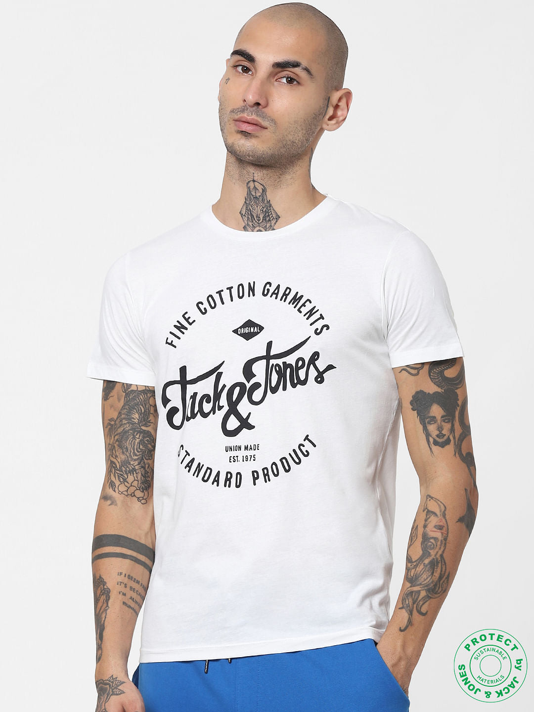 White Logo Print Crew Neck T-shirt
