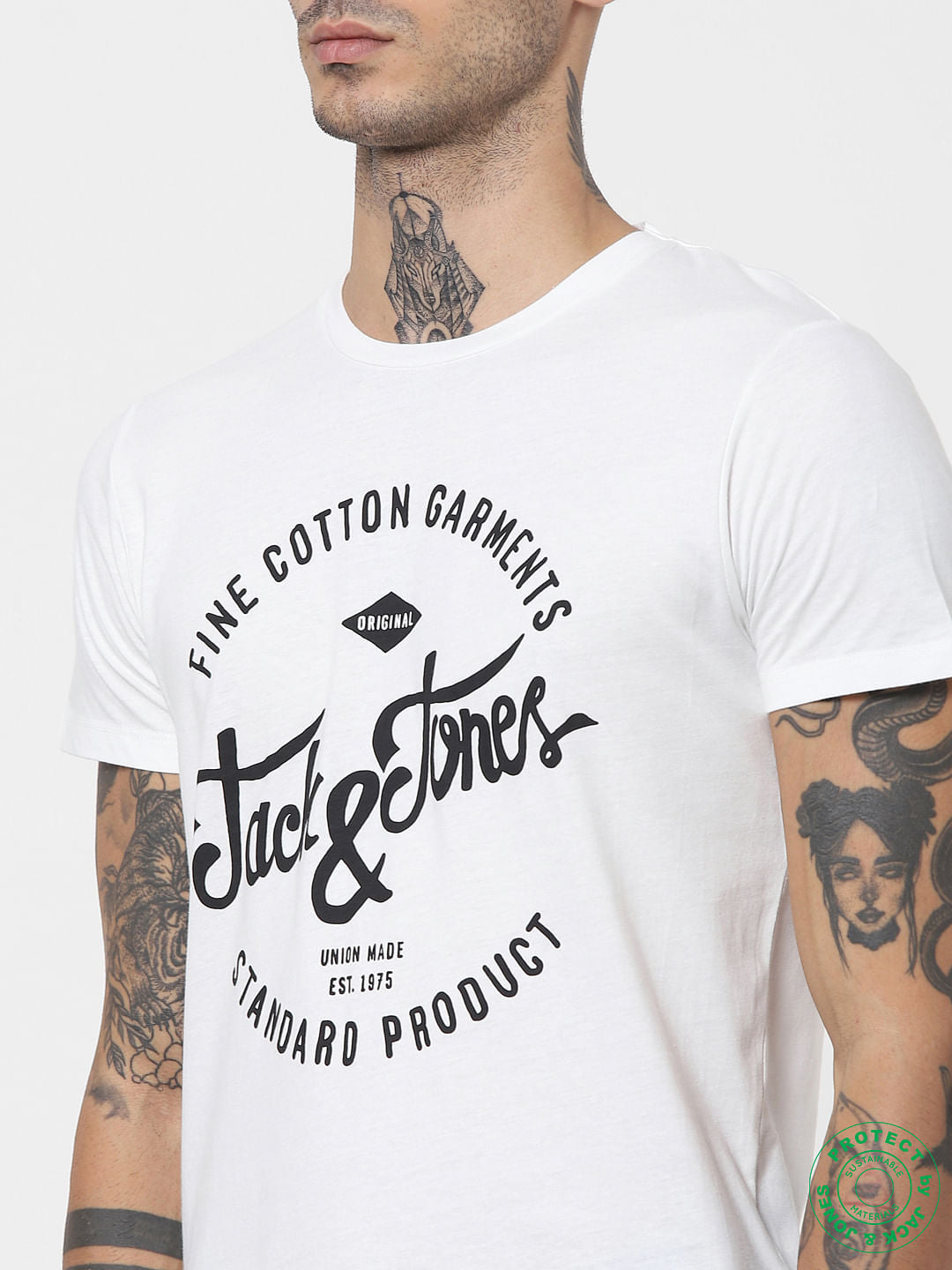 White Logo Print Crew Neck T-shirt