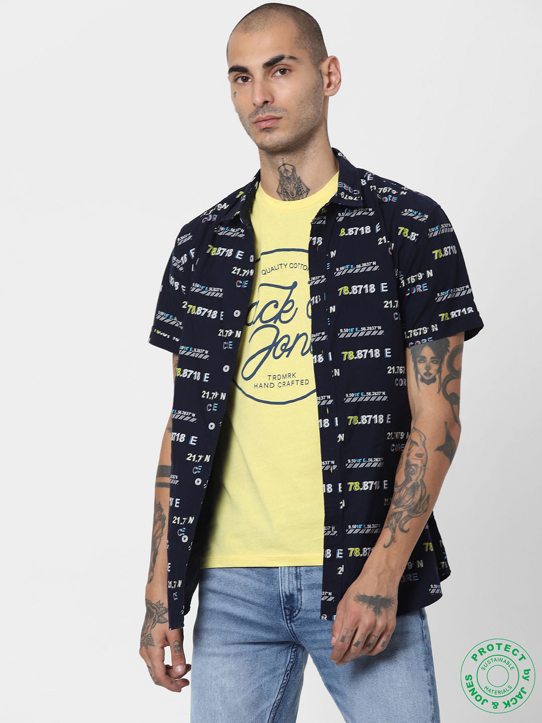 Yellow Logo Print Crew Neck T-shirt - S