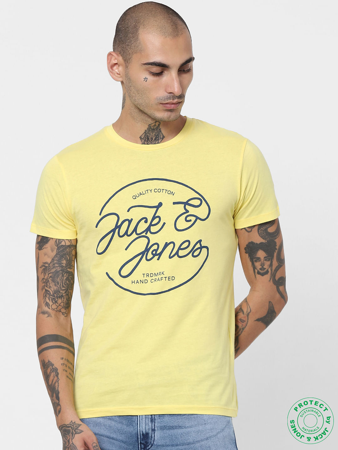 Yellow Logo Print Crew Neck T-shirt