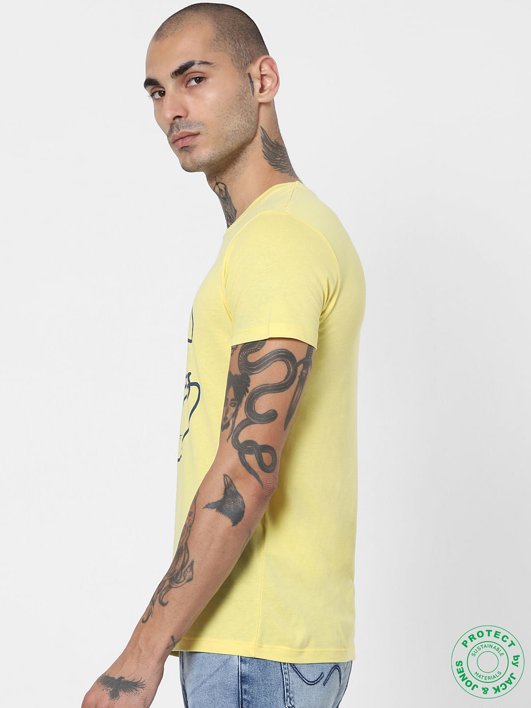 Yellow Logo Print Crew Neck T-shirt