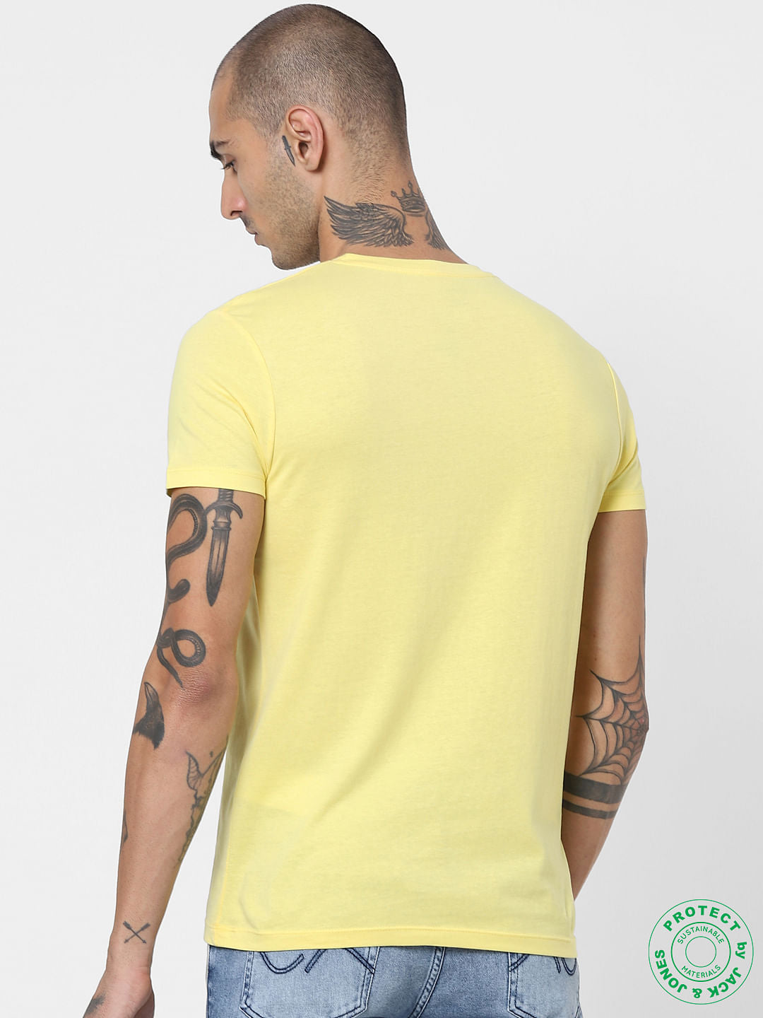 Yellow Logo Print Crew Neck T-shirt