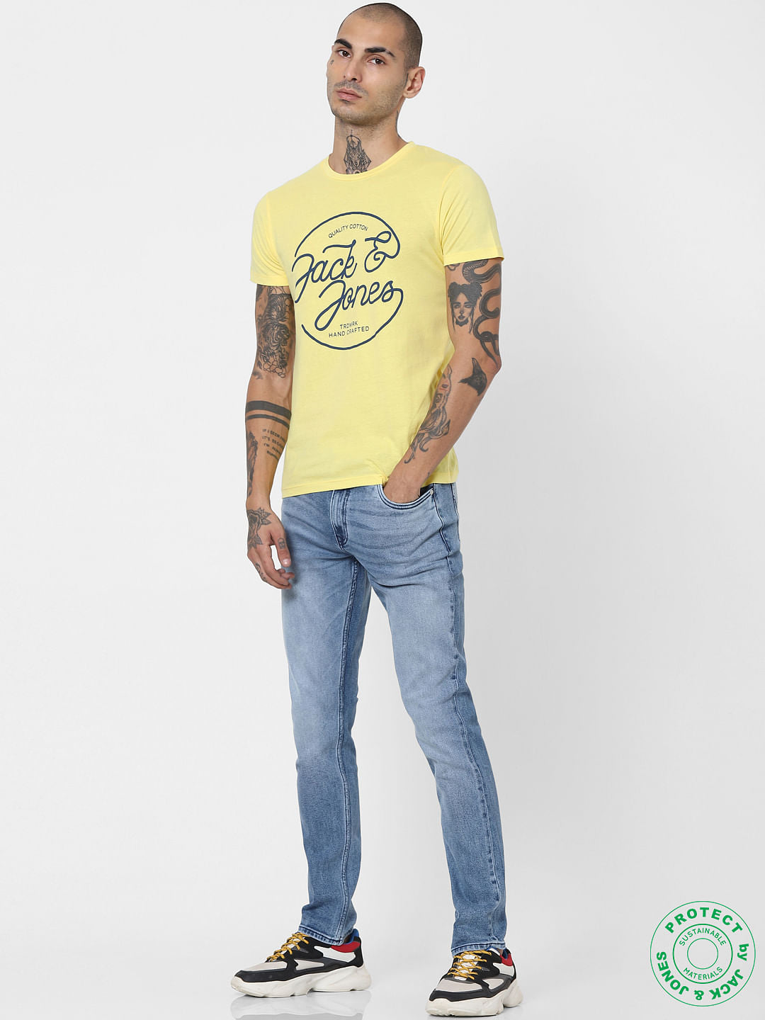 Yellow Logo Print Crew Neck T-shirt