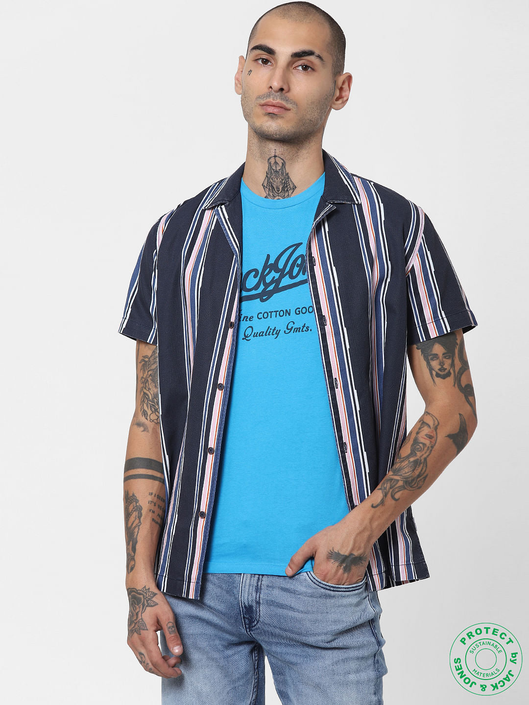 Blue Logo Print Crew Neck T-shirt