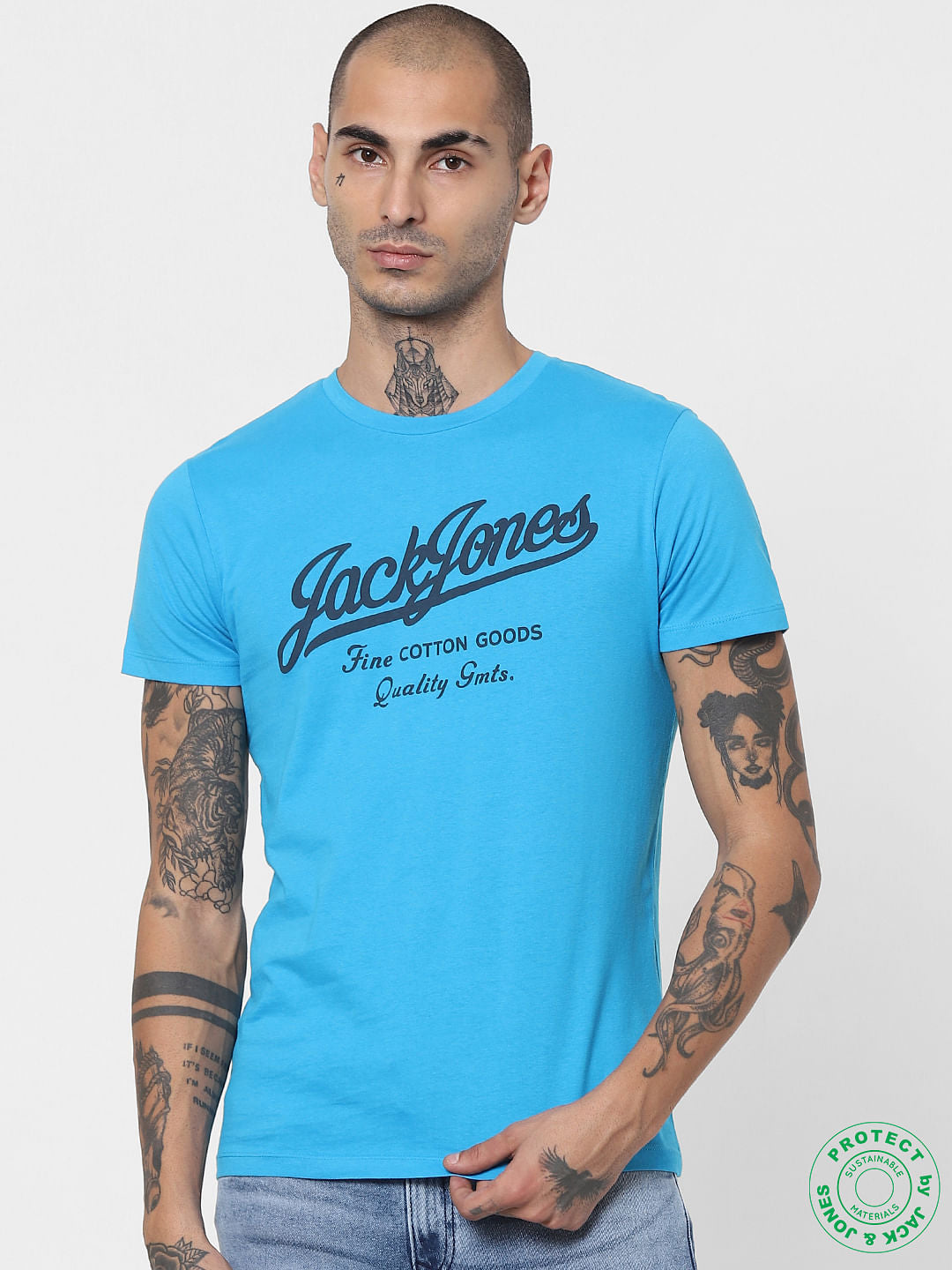 Blue Logo Print Crew Neck T-shirt