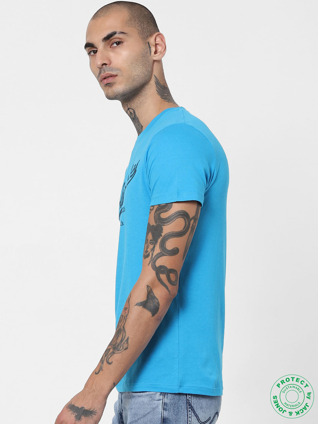 Blue Logo Print Crew Neck T-shirt