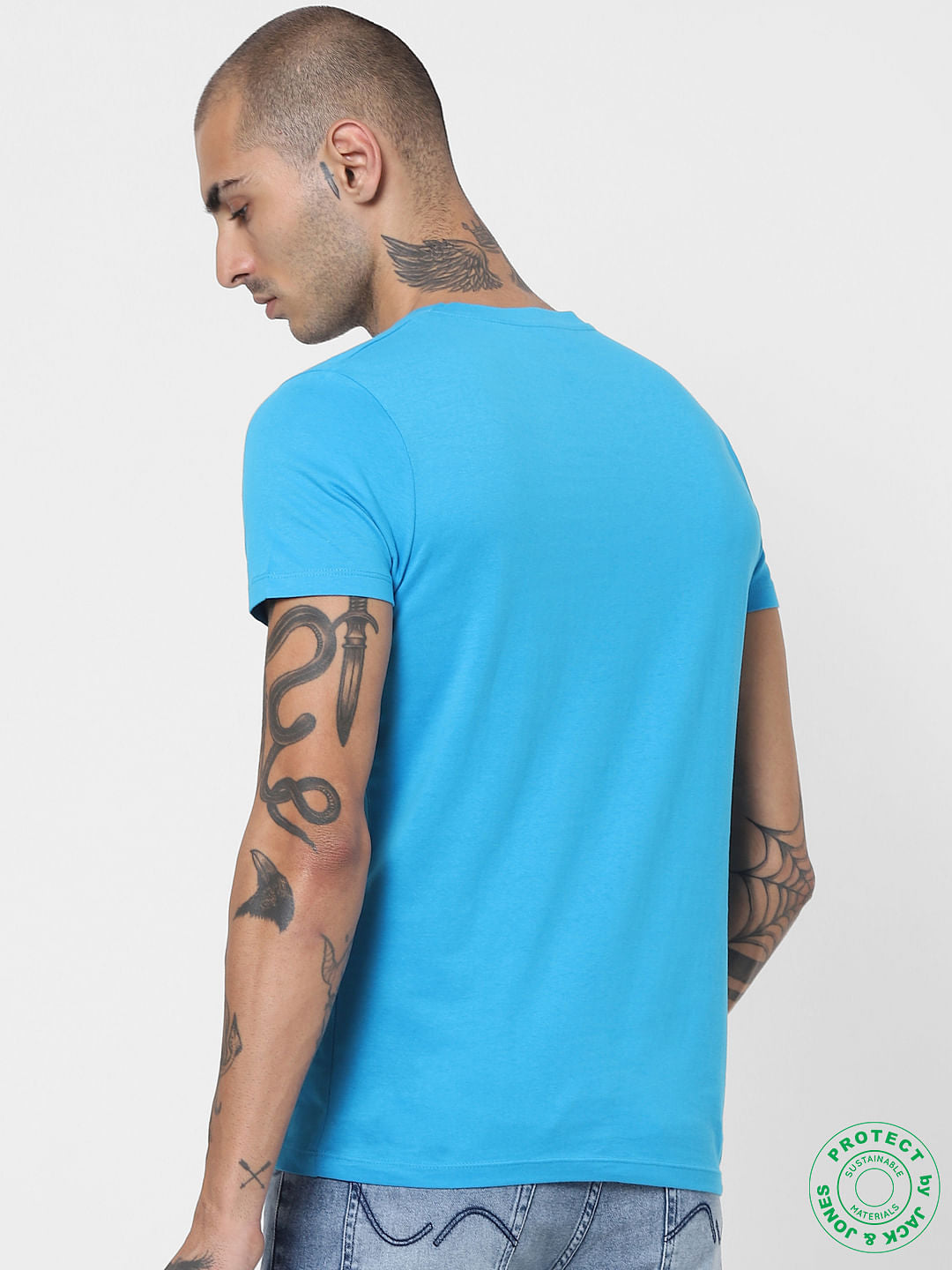 Blue Logo Print Crew Neck T-shirt