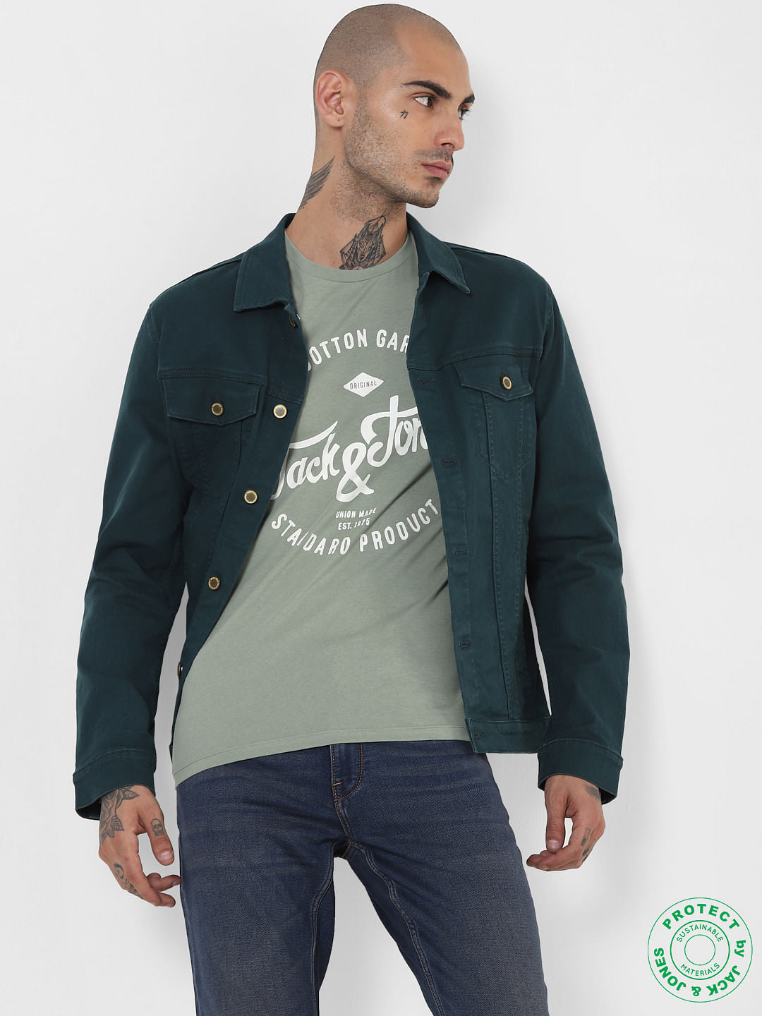 Light Green Logo Print Crew Neck T-shirt - S