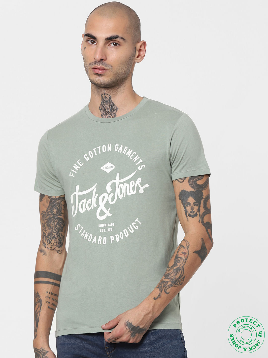 Light Green Logo Print Crew Neck T-shirt