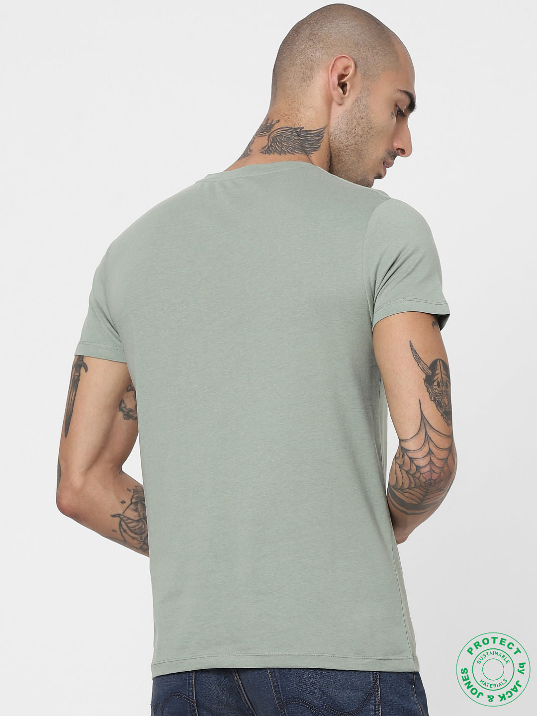 Light Green Logo Print Crew Neck T-shirt