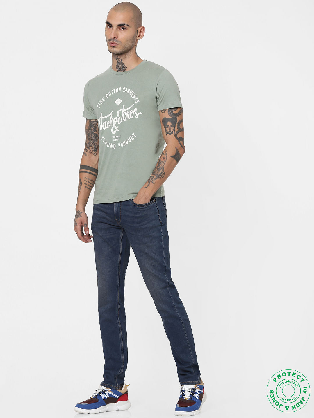 Light Green Logo Print Crew Neck T-shirt