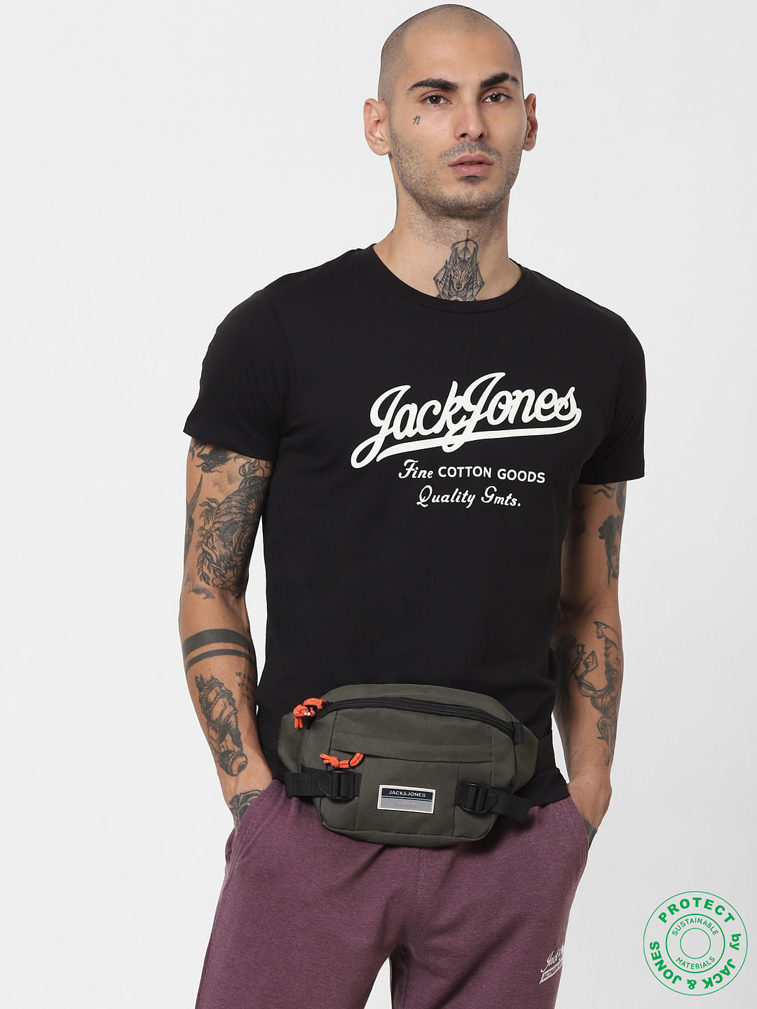 Black Logo Print Crew Neck T-shirt - S