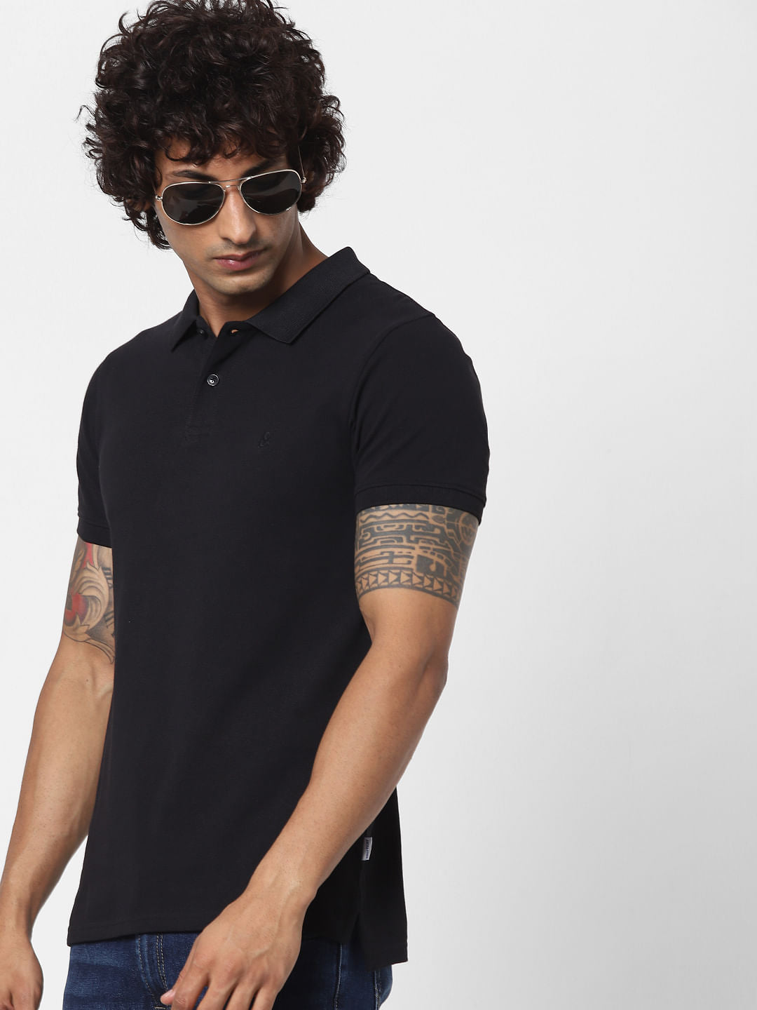 Black Polo Neck T-shirt - S